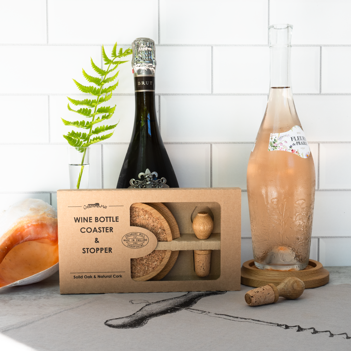 Wine Coaster & Stopper Set, Oak (Gift Box)