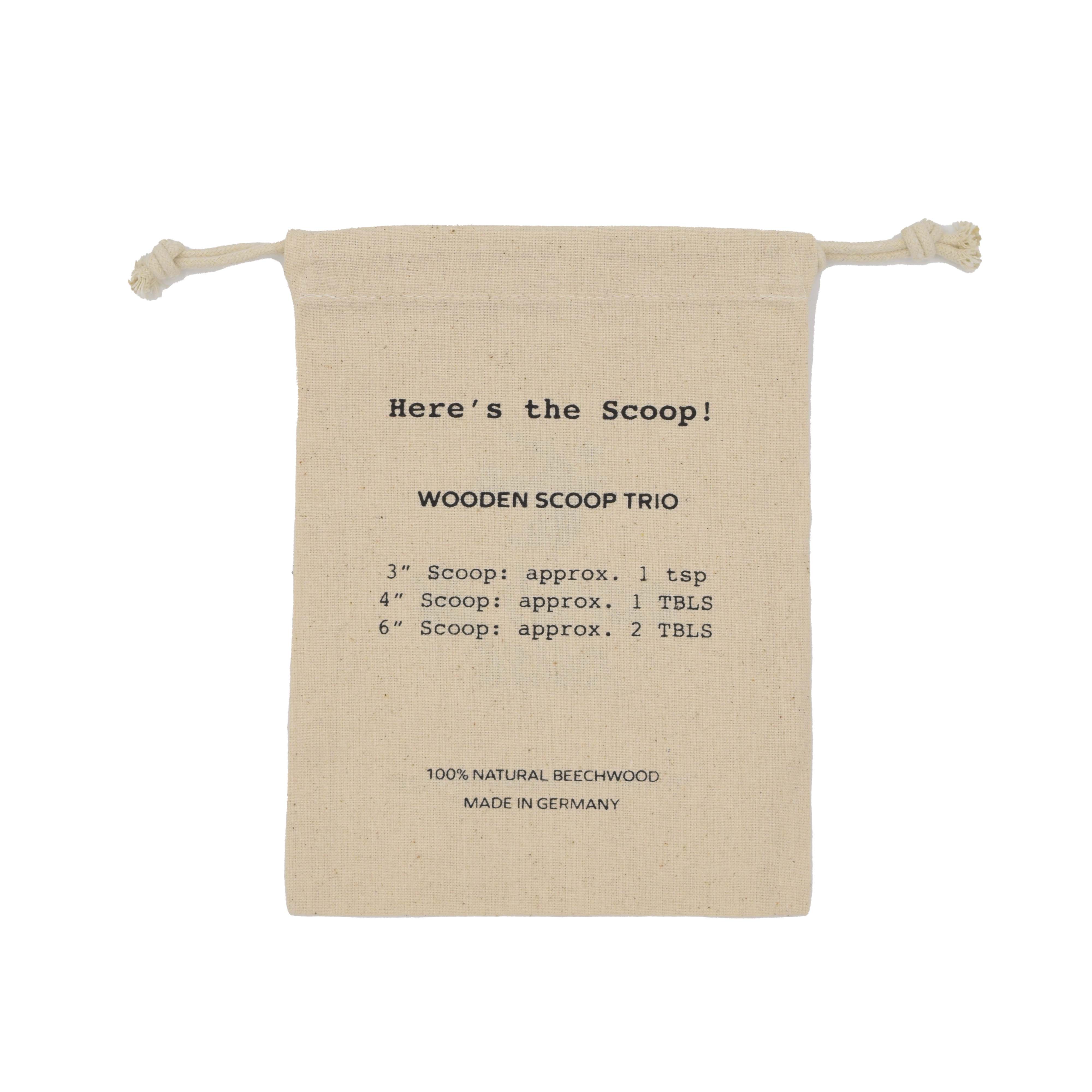 Wooden Scoop Trio w/ Cotton Drawstring Bag - Earth & Nest